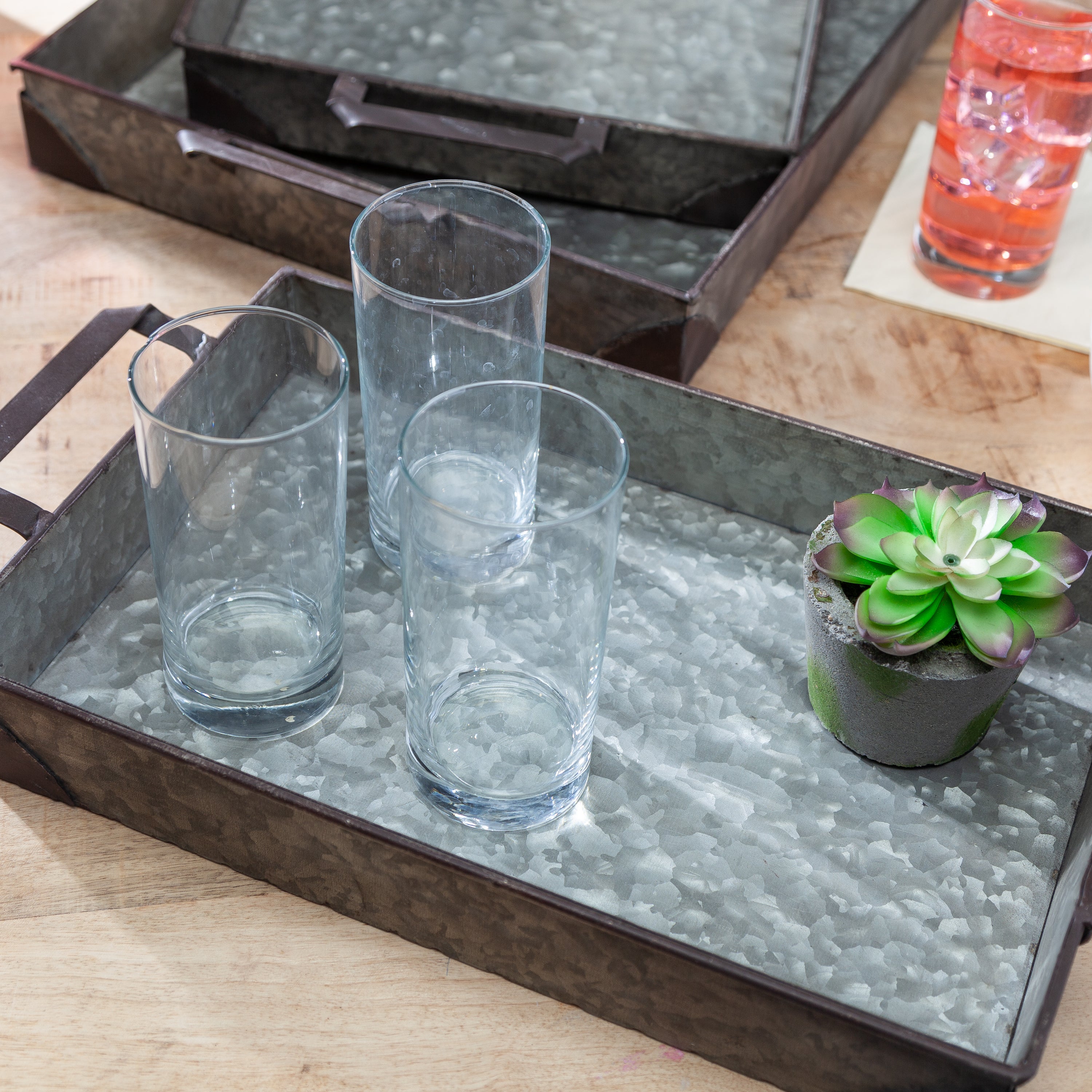 Set of 3 Rustic Decorative Metal Trays